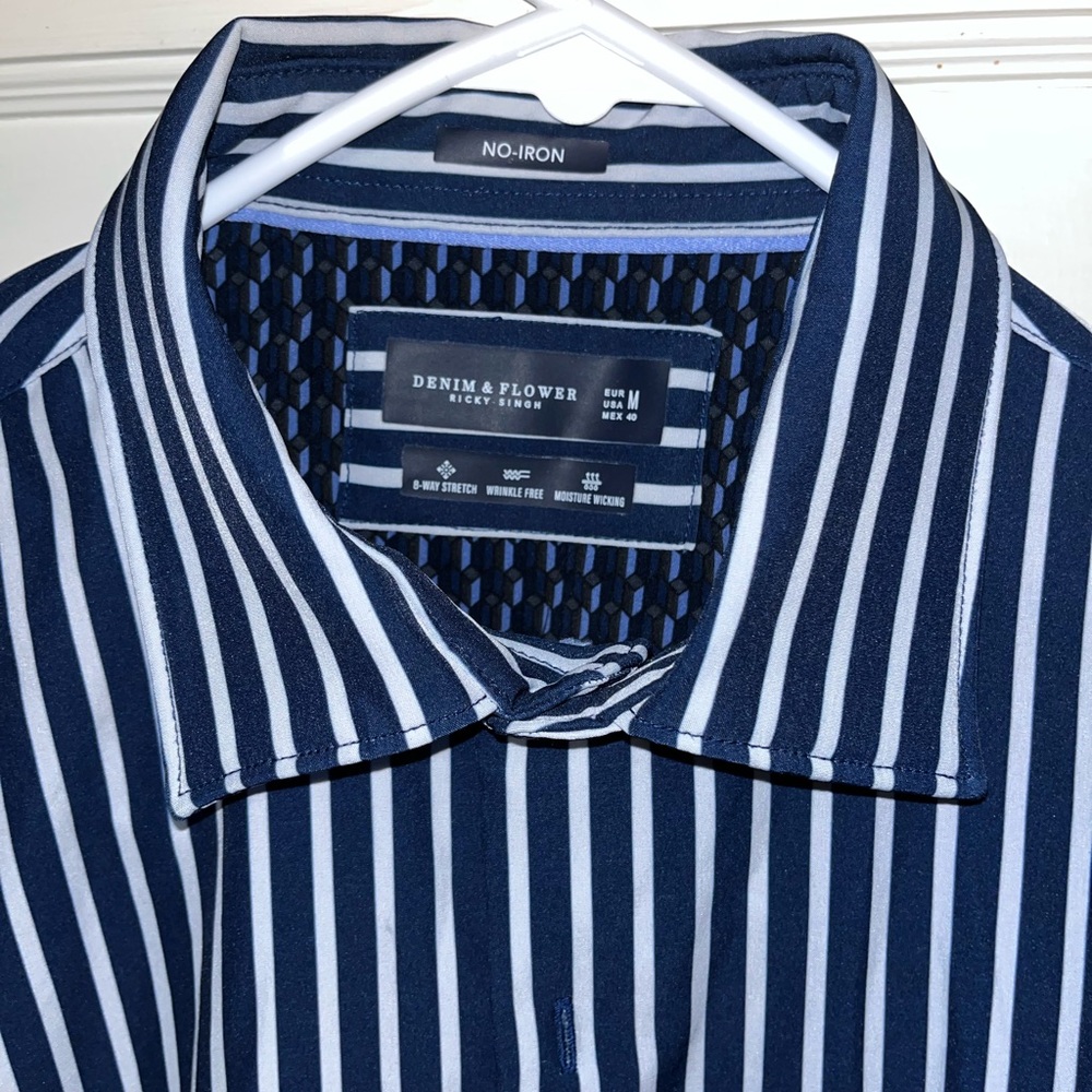 Denim & Flower Navy and White Vertical Stripe Dress Shirt